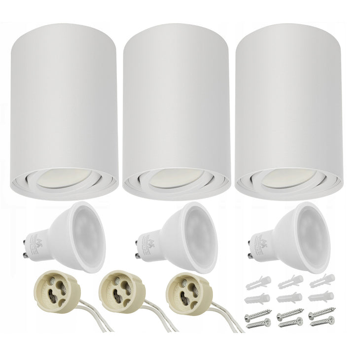 3x Maclean rond plafond wit MCE422 + 3x LED lamp GU10 5W 4000K