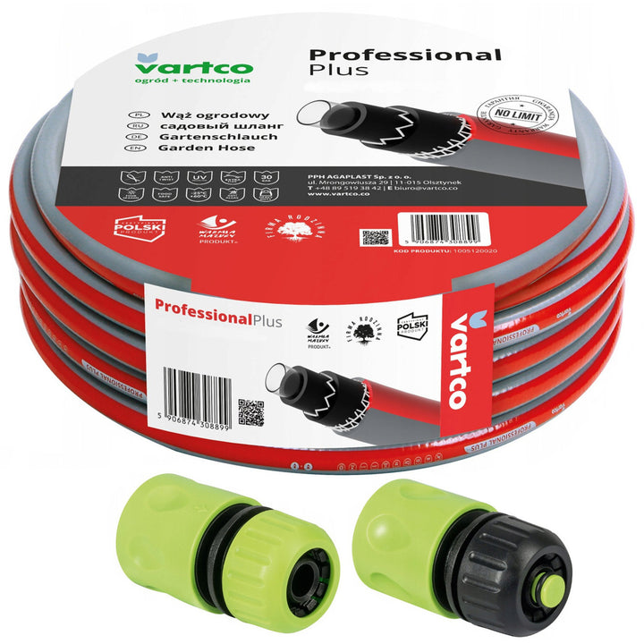 Tuyau d'arrosage 6 couches 30m 1/2" Vartco Professional Plus + raccords