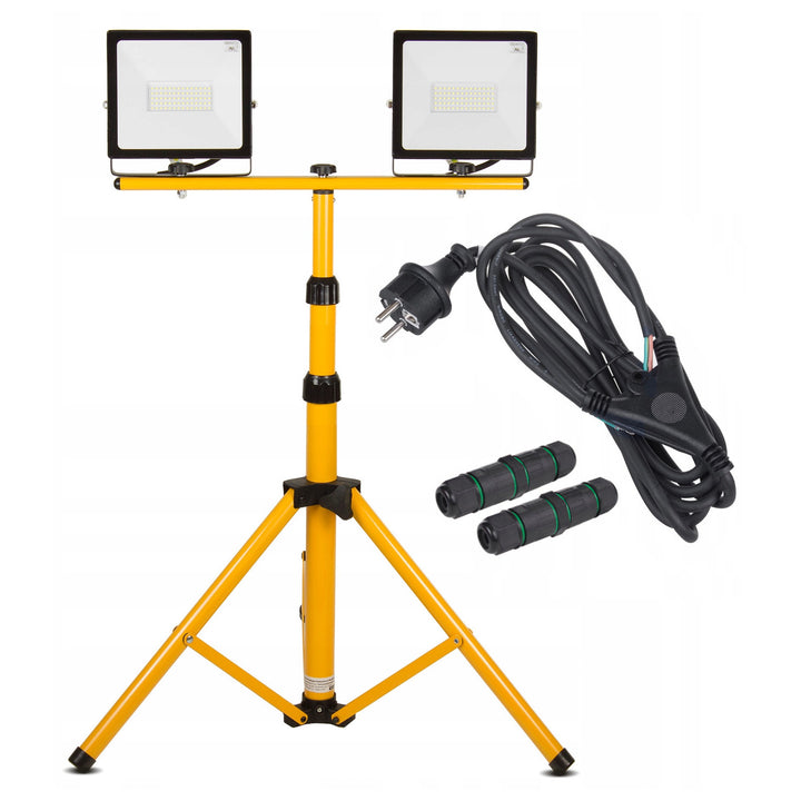 Maclean MCE583 Statief met 2 x schijnwerpers Bouwspots Werklamp Schijnwerper Standaard Bouwspotstatief Telescoop 62-150 cm In hoogte verstelbaar Staal (Neutraal wit 2x 50 W) [Energieklasse F]