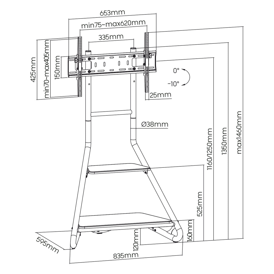 Maclean - Vrijstaande TV-/hoekbeugel - bauhausstijl / houten schappen met twee etages / max. 40 kg, 37-75''- MC-455