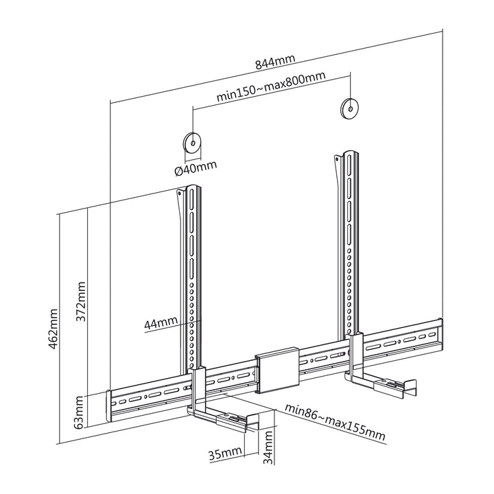 Maclean - Verstelbare geluidsbalksteun - diepte 86~155mm - max. 15kg - MC-465 - Zwart