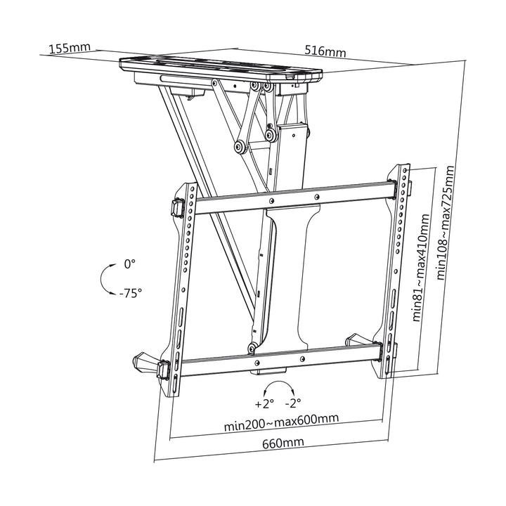 Maclean - Elektrische TV-beugel voor schuine wanden 32"-70" 35kg -  VESA 600x400 - Afstandsbediening