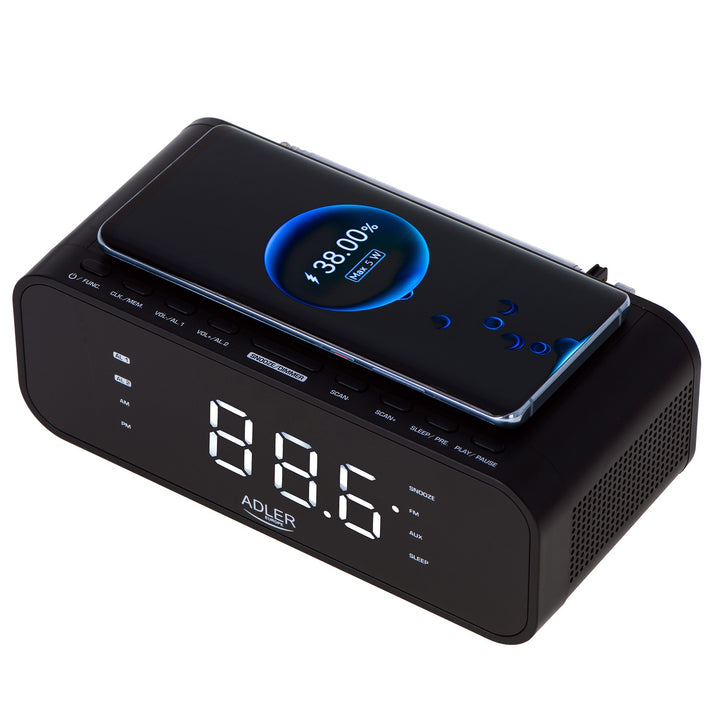 FM-radio wekker met draadloze lader en Bluetooth - Adler AD 1192B
