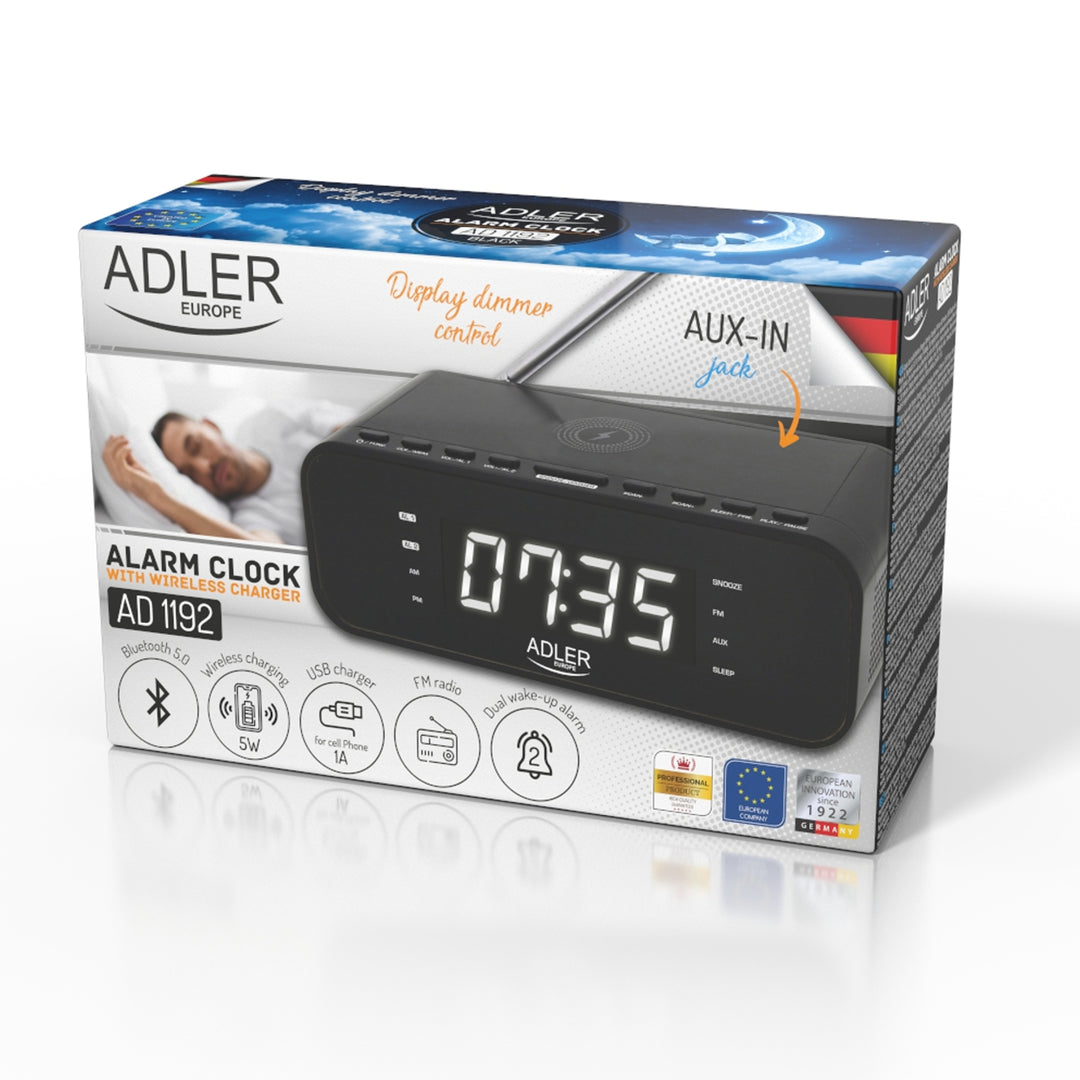 FM-radio wekker met draadloze lader en Bluetooth - Adler AD 1192B