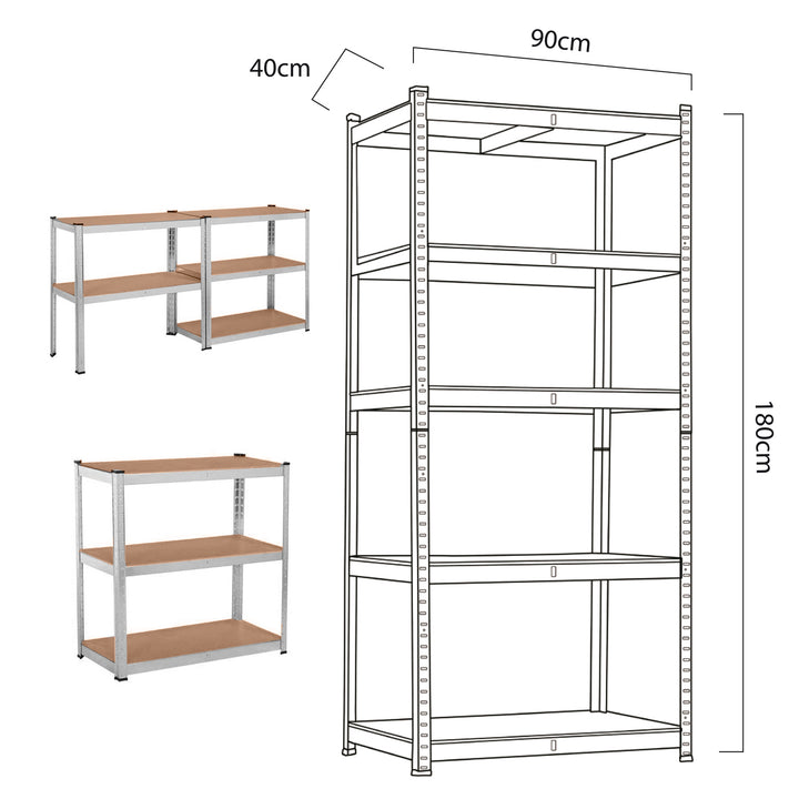 GreenBlue - Rack de rangement / Etagère - 180x90x40cm - Métal - nombre d'étagères : 5