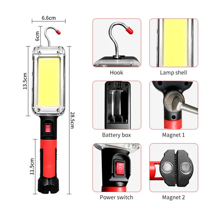 Maclean - Lampe d'atelier magnétique - Lampe de poche - 2x1200mAh / 700lm / USB