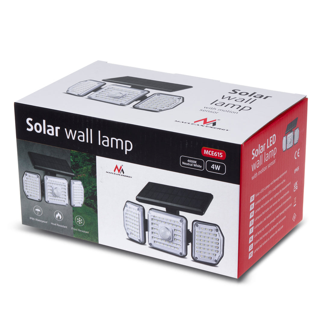 Maclean - Lampe solaire LED avec détecteur de mouvement - IP65 / 4W / 320lm / 4000K - 3 modes de fonctionnement