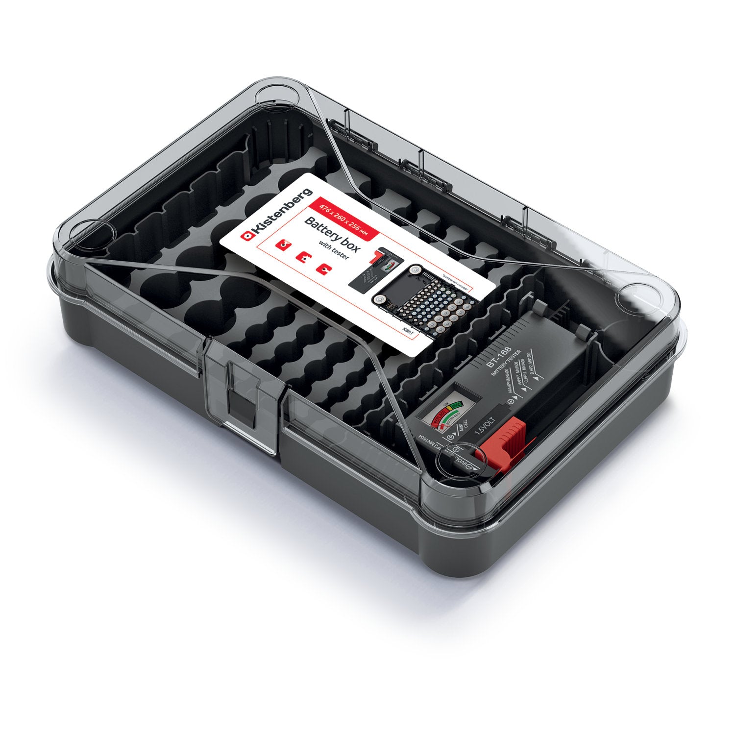 Relaxdays Batteriekoffer mit Tester, für AA, AAA, C, D & 9V Relaxdays Batteriekoffer mit Tester, für AA, AAA, C, D & 9V