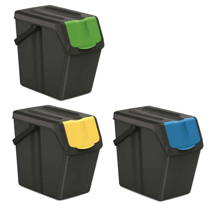 Keden Sortibox Afvalscheidingssysteem 3x25L Set Afvalscheidingsbakken Recycling Recycling Bins Afvalsorteermand Containers Kunststof afvalbakken Zwart