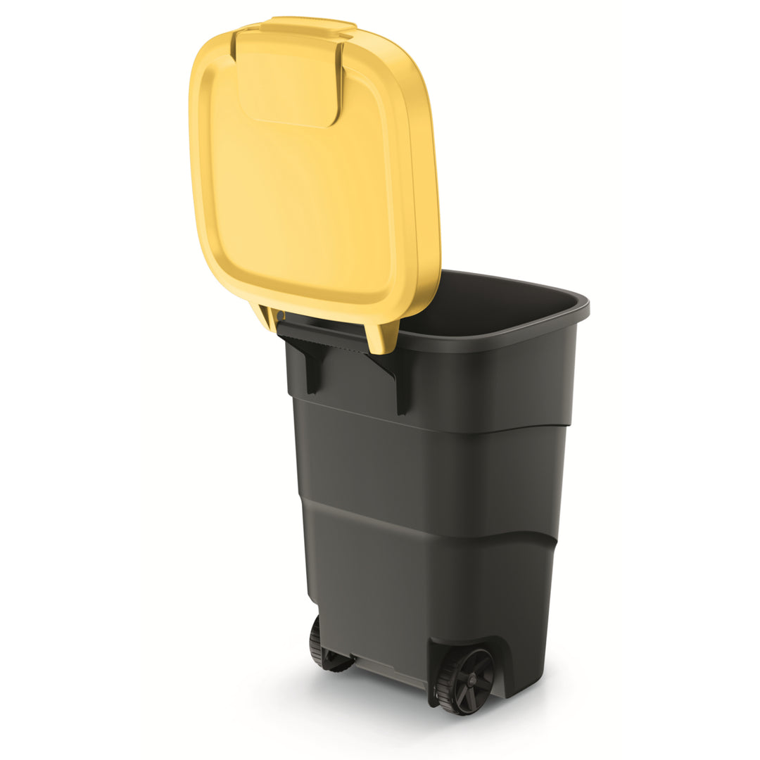 Prosperplast - Wheeler - Grote Afvalbak met wielen 95L - Geel / Kunststof