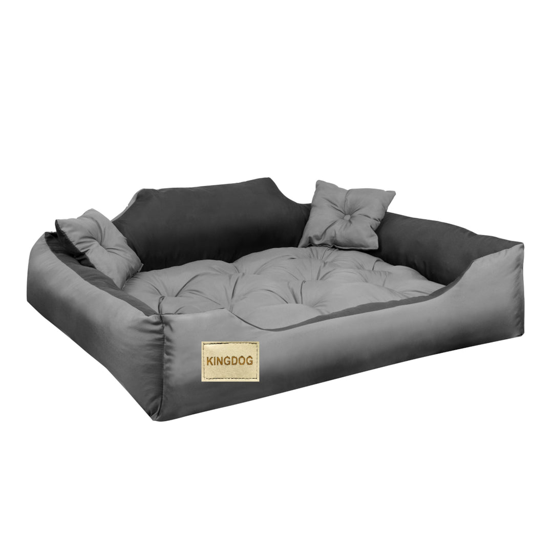 KingDog Honden- en kattenbed van microvezel met twee kussens Hondenmand Huisdierbed wasbaar Waterdicht materiaal (Binnenafmetingen: 40 x 30 cm Buitenafmetingen: 55 x 45 cm Grijs/zwart)