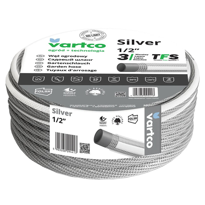 Vartco Silver TFS 3-laags tuinslang Waterslang Flexibele anti-twistslang Tuinirrigatie Flexibele slang UV-bestendig 25 bar