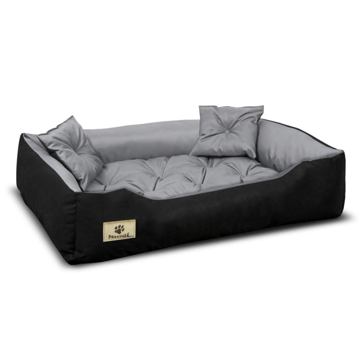 Kingdog - Honden- en kattenbed met kussen - Binnenmaat: 40x30 / Buitenmaat: 55x45cm - Grijs/Zwart