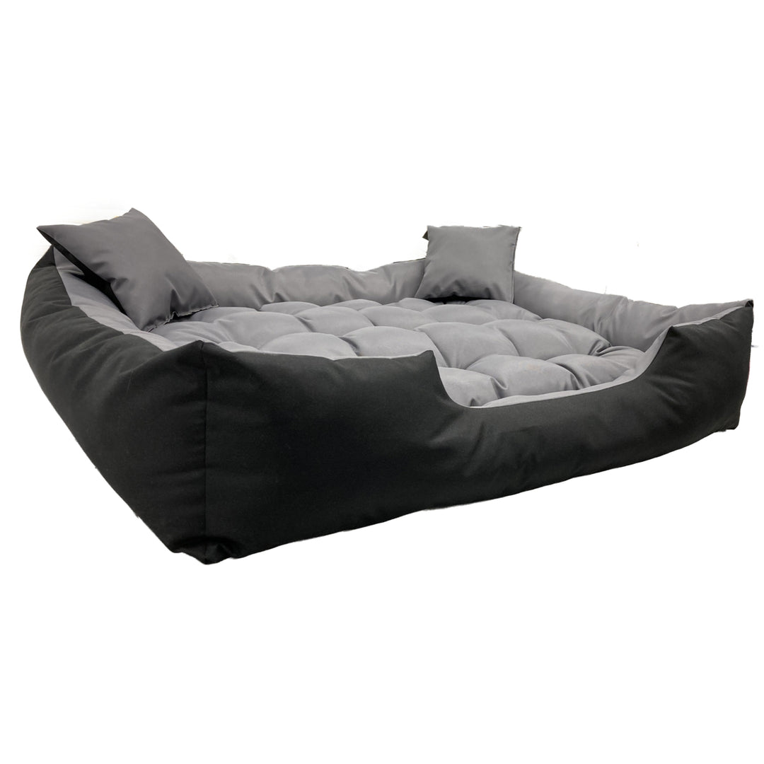 Ecco - Honden- en kattenbed met kussen | Binnenmaat: 100x80 / Buitenmaat: 115x95cm - Grijs / Zwart