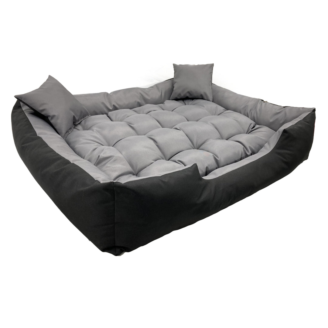 Ecco - Honden- en kattenbed met kussen | Binnenmaat: 115x90 / Buitenmaat: 130x105cm - Grijs / Zwart