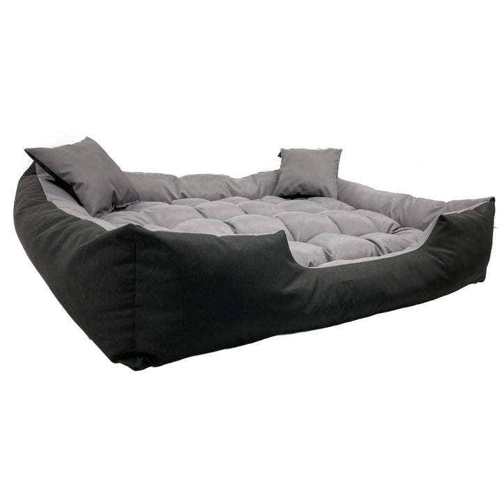 Ecco - Honden- en kattenbed met kussen | Binnenmaat: 115x90 / Buitenmaat: 130x105cm - Grijs / Zwart