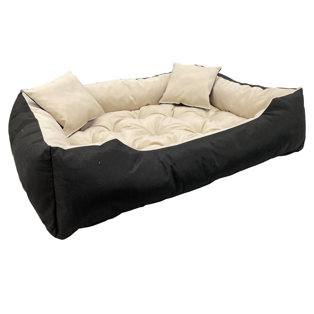 Ecco - Honden- en kattenbed met kussen | Binnenmaat: 40x30 / Buitenmaat: 55x45cm - Beige / Zwart