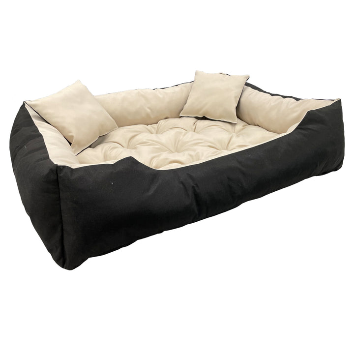 Ecco - Honden- en kattenbed met kussen | Binnenmaat: 40x30 / Buitenmaat: 55x45cm - Beige / Zwart