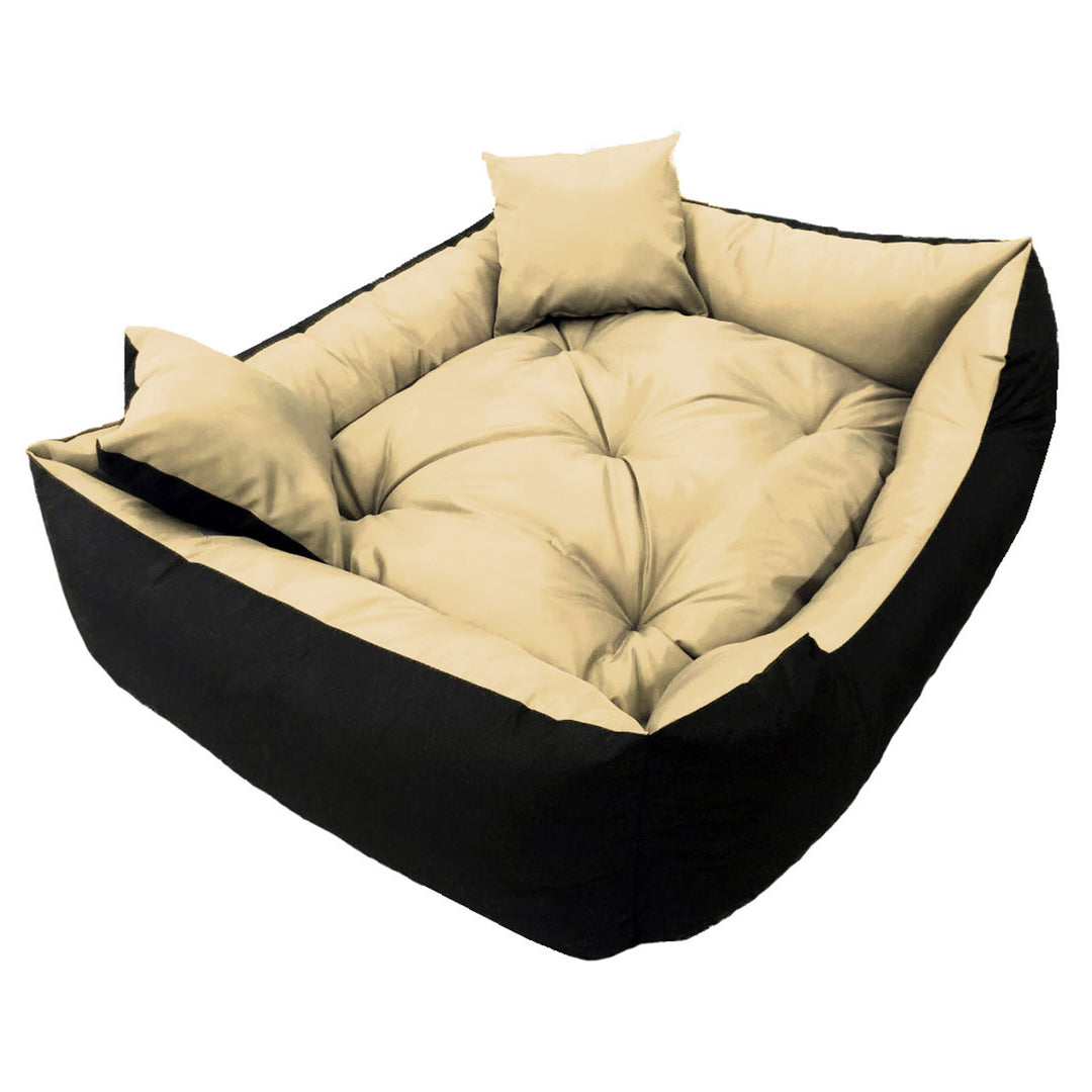 Ecco - Honden- en kattenbed met kussen | Binnenmaat: 40x30 / Buitenmaat: 55x45cm - Beige / Zwart