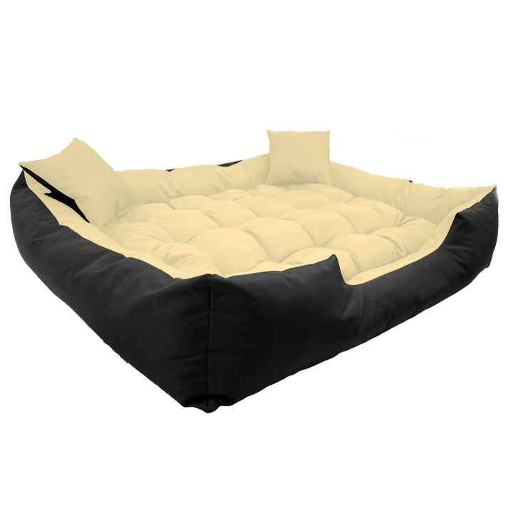 Ecco - Honden- en kattenbed met kussen | Binnenmaat: 40x30 / Buitenmaat: 55x45cm - Beige / Zwart