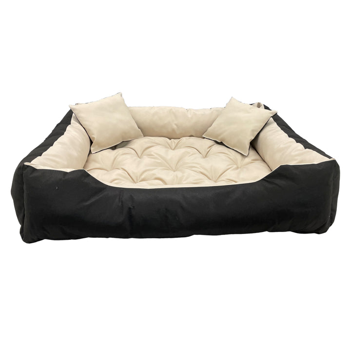 Ecco - Lit pour chien et chat avec coussin | Taille intérieure : 100x80 / ​​​​Taille extérieure : 115x95cm - Beige / Noir