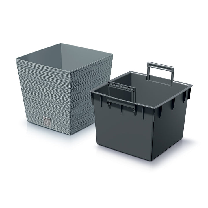 Prosperplast Furu Square Low - Bloempot met inzet - kleur beton (grijs)