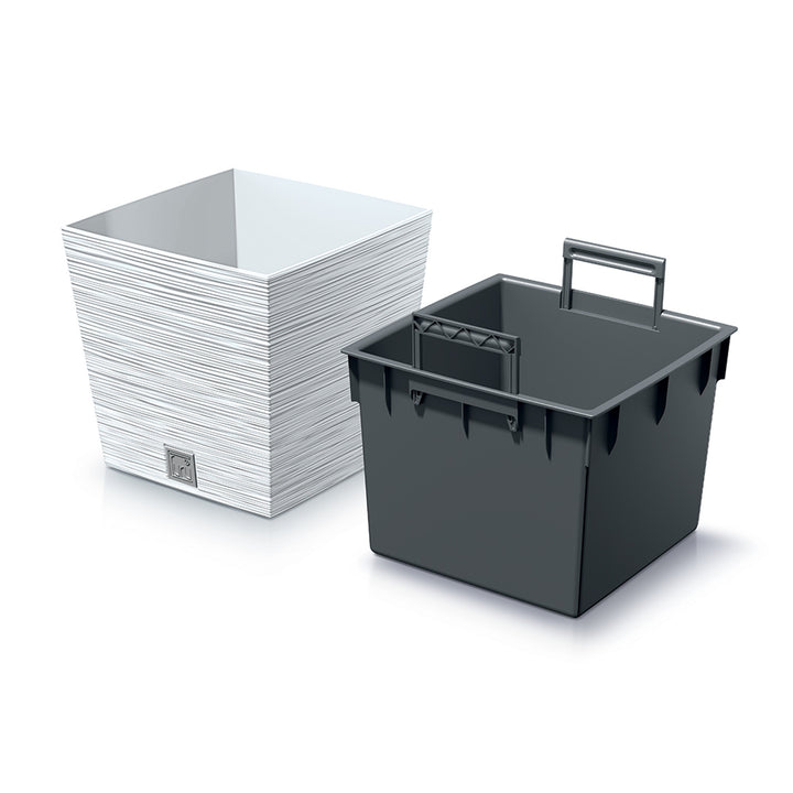 Prosperplast Furu Square Low bloempot met inzet DFS300-S449 - wit