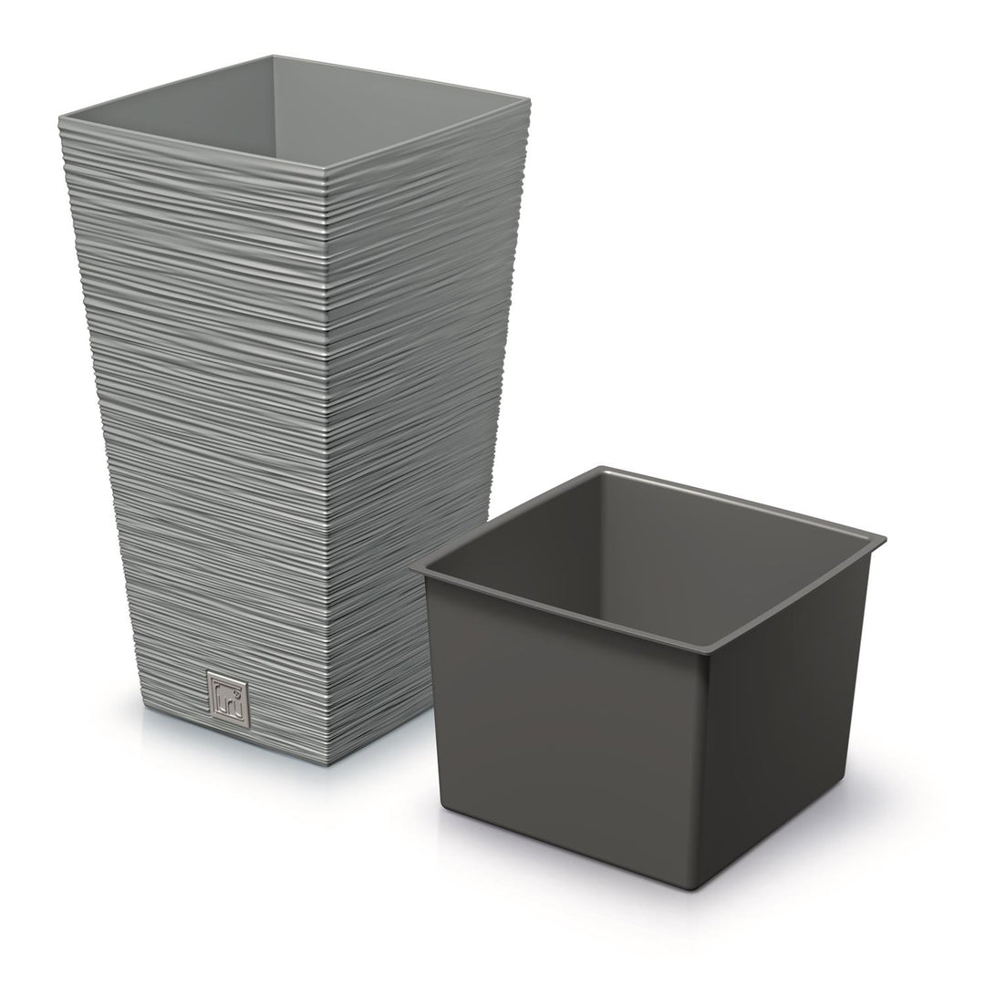 Prosperplast - Grand pot de fleurs avec insert 11,4L - Gris - 20x20x38cm