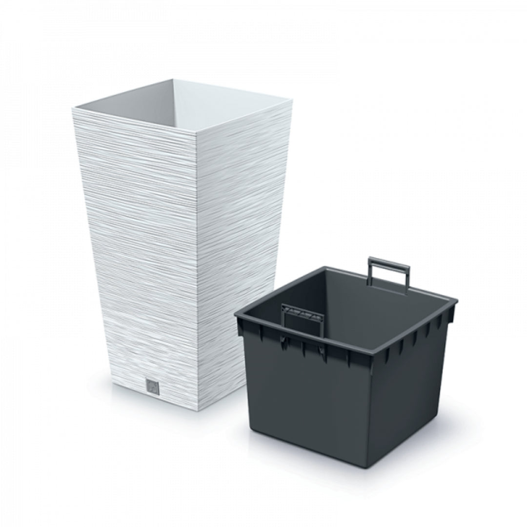 Prosperplast Furu vierkante bloempot met inzet DFSH350-S449 - wit