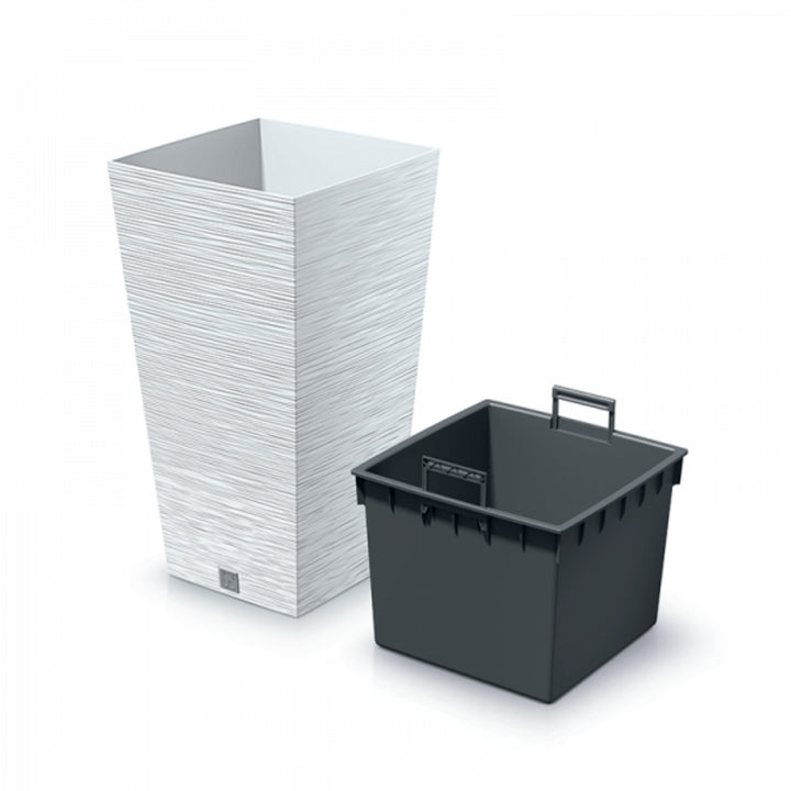 Prosperplast Furu vierkante bloempot met inzet DFSH350-S449 - wit
