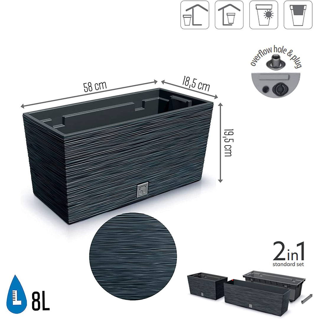 Prosperplast - Pot de fleur avec insert 8L - Furu Case Béton - Anthracite