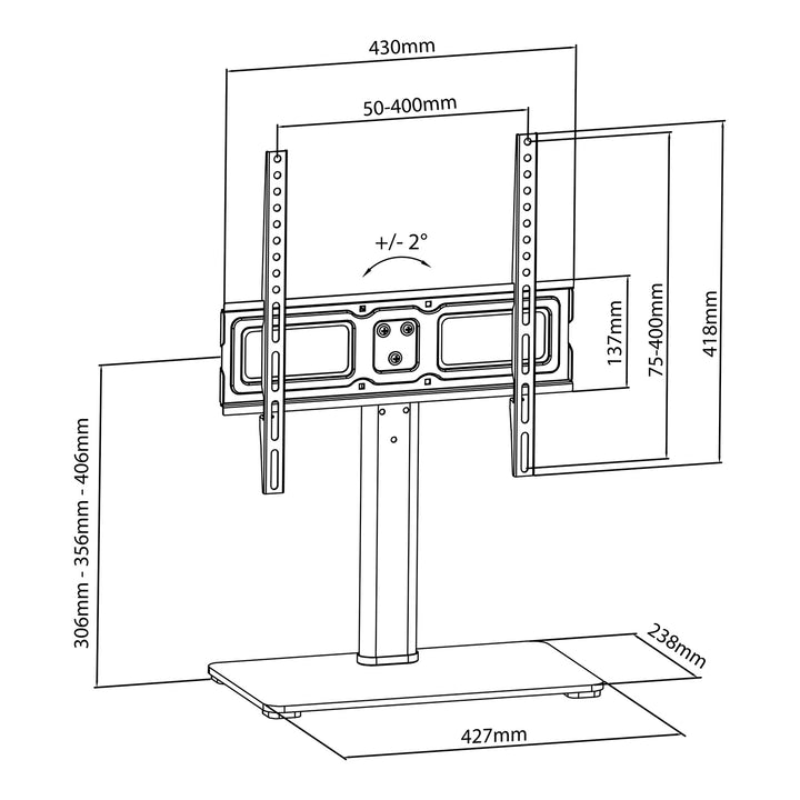 Maclean - Support TV / Support TV avec support pour bureau - max. 40kg, max. VESA 400x400 - Pour 32-65"