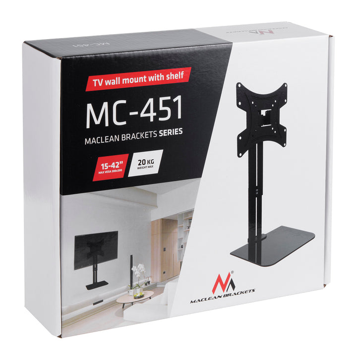 Maclean - TV-beugel / Muurbeugel voor TV met plank - max. 20kg, VESA 200x200, voor TV 15-42"