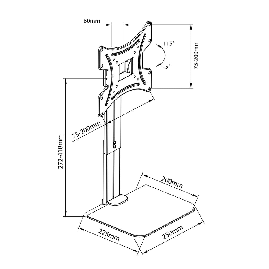 Maclean TV-wandhouder met plank, max. 20 kg, max. VESA 200x200, voor TV's van 15-42 inch, MC-451