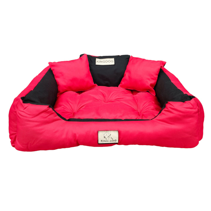 KingDog - Honden- en kattenbed met twee kussen- Wasbaar - Buitenmaat 105x130cm - Rood