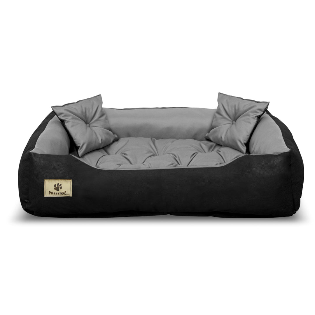 Prestige Honden- en kattenbed met kussen Hondenmand Huisdierbed wasbaar waterdicht materiaal Binnenmaat: 40 x 30 / buitenmaat: 55 x 45 cm, grijs/zwart