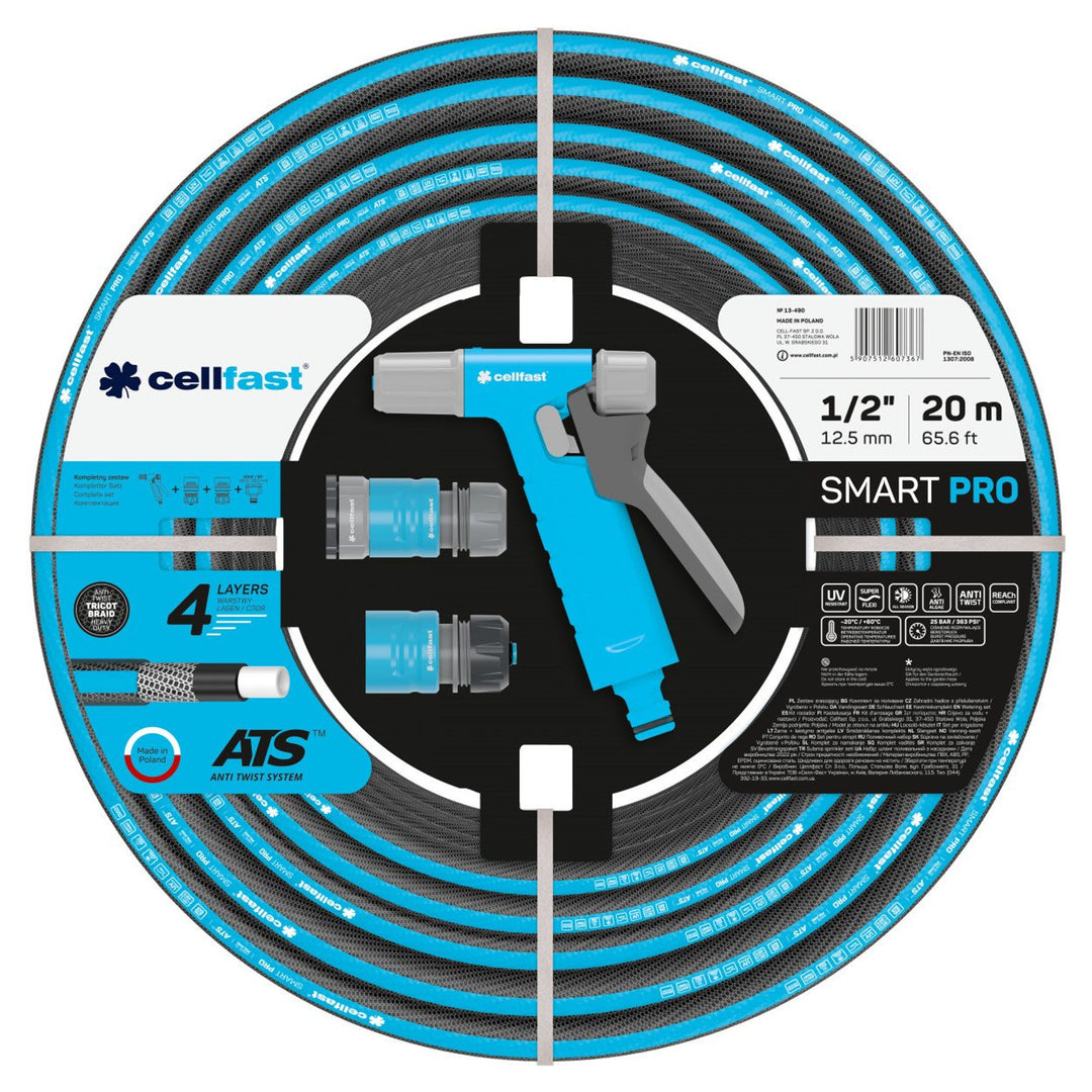 Cellfast SMART PRO ATS 4-laags Tuinslangset met accessoires ATS tricot stof flexibel knikbestendig UV- en algenbestendig 1/2 inch 20 m