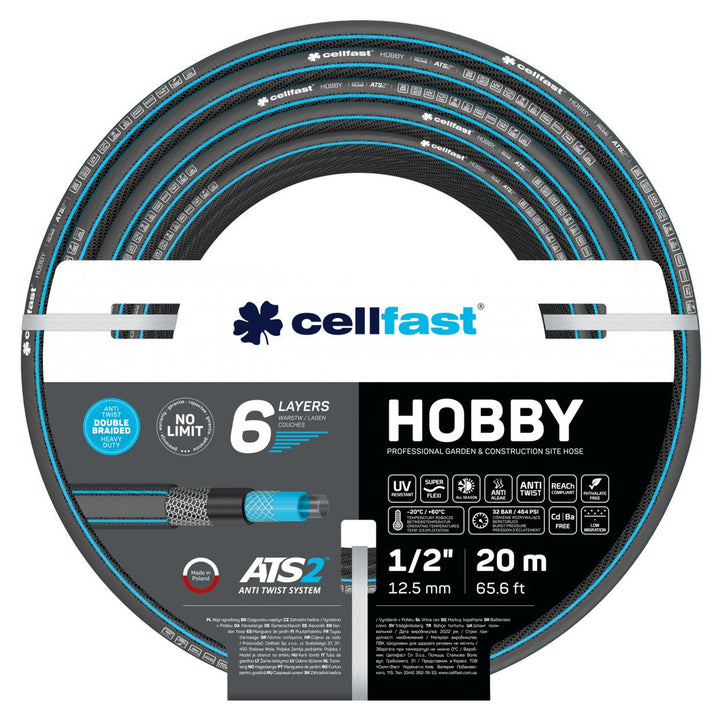 Cellfast HOBBY ATS2™ 6-laags Tuinslang dubbel gevlochten met kruis en jerseystof UV-stralen en algenbestendig 1/2 inch 20 m