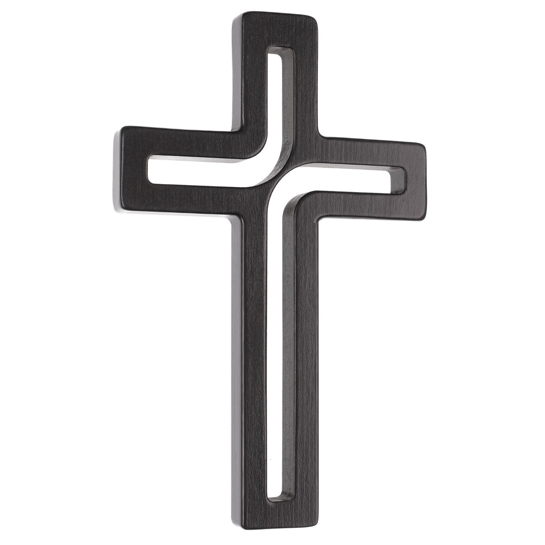Houten hangend kruis modern zwart 18x12x1,5 cm