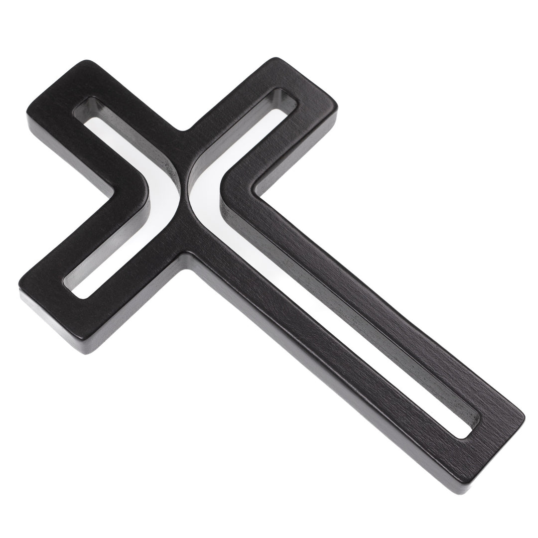Houten hangend kruis modern zwart 18x12x1,5 cm