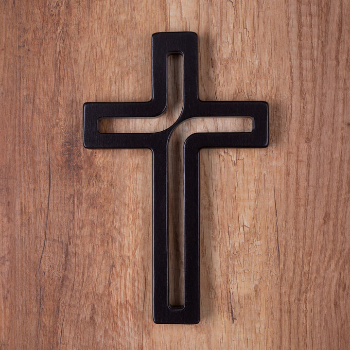 Houten hangend kruis modern zwart 18x12x1,5 cm