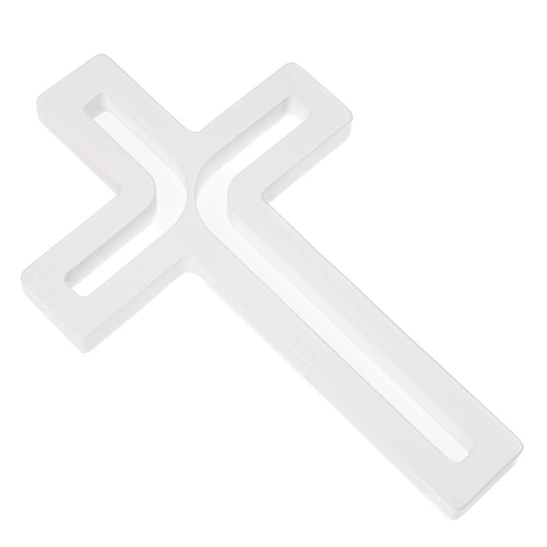 Houten hangend kruis modern wit 18x12x1,5 cm