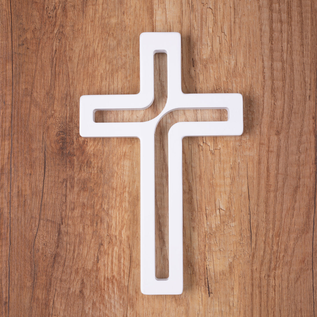 Houten hangend kruis modern wit 18x12x1,5 cm