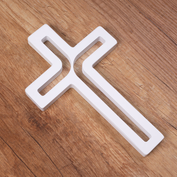 Houten hangend kruis modern wit 18x12x1,5 cm