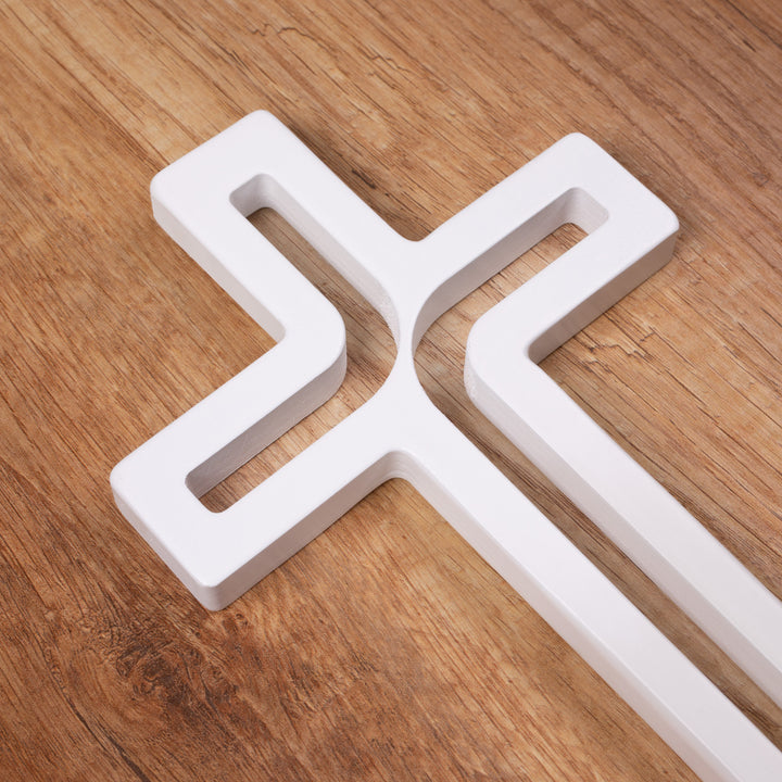 Houten hangend kruis modern wit 18x12x1,5 cm