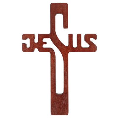Hangend kruis gemaakt van beukenhout Hangend kruis inscriptie JESUS Modern houten kruis glad oppervlak (Bruin 22x14x1,6cm)