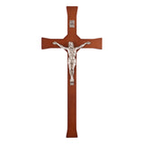 Hangend klassiek kruis met een gestreept kruis bruin 18x8x1.4cm