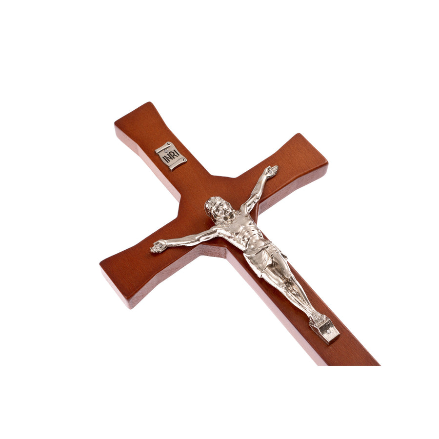 Hangend klassiek kruis met een gestreept kruis bruin 18x8x1.4cm