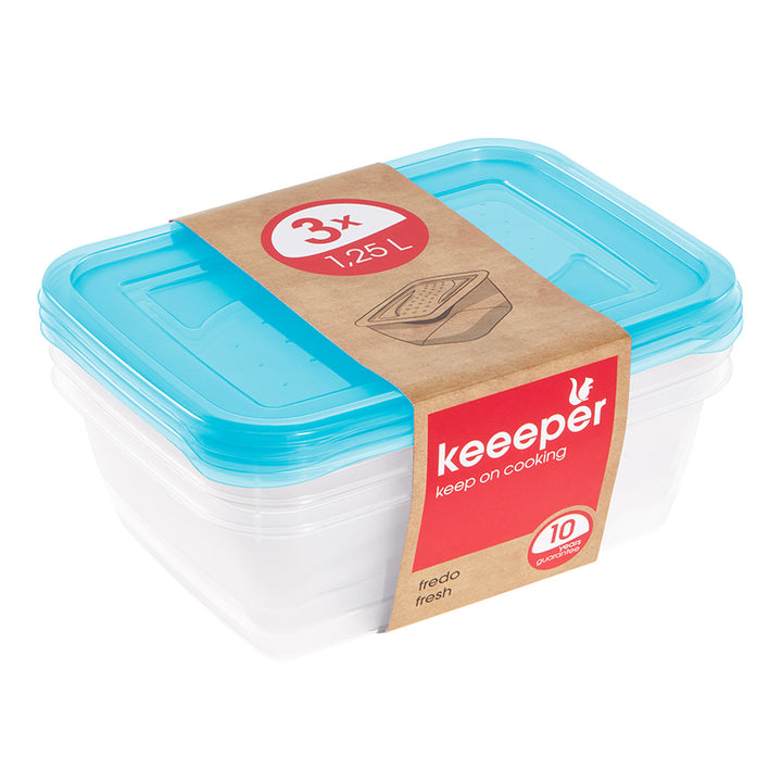 Keeeper Fredo Fresh - Vershouddoos / Vershouddozen - Transparent /blauw  - Set van 3 stuks - 20x15x06 -  1.25 L