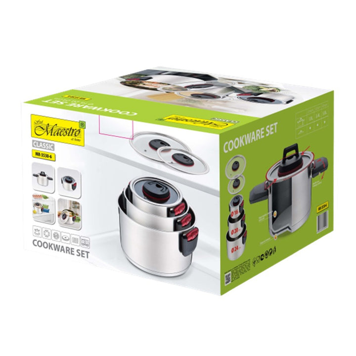 Maestro MR-3530-6 steelpannenset 6 stuks roestvrij staal greepmateriaal kunststof